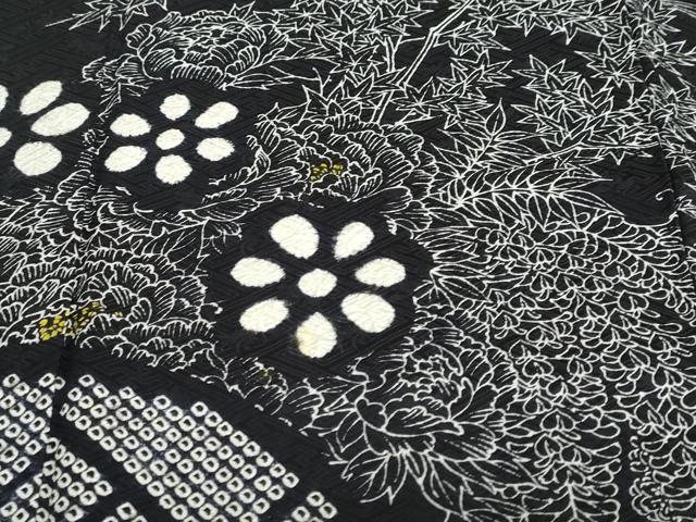 平和屋着物●訪問着 絞り 流水草花文 黒地 正絹 逸品 DABC2056ud