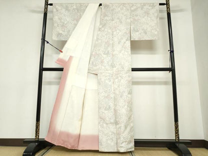 平和屋着物●本場大島紬　白大島　9マルキ　草花文　正絹　逸品　DABC2058ud