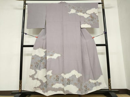 平和屋着物●訪問着 絞り 雲取り草花文 金彩 三越扱い 正絹 逸品 DABC2060ud