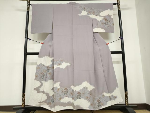 平和屋着物●訪問着 絞り 雲取り草花文 金彩 三越扱い 正絹 逸品 DABC2060ud