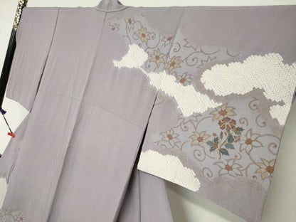 平和屋着物●訪問着 絞り 雲取り草花文 金彩 三越扱い 正絹 逸品 DABC2060ud
