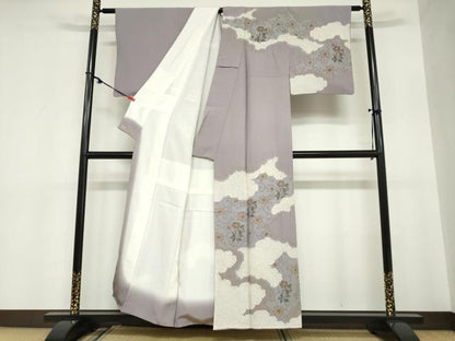 平和屋着物●訪問着 絞り 雲取り草花文 金彩 三越扱い 正絹 逸品 DABC2060ud
