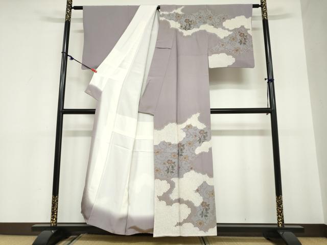 平和屋着物●訪問着 絞り 雲取り草花文 金彩 三越扱い 正絹 逸品 DABC2060ud