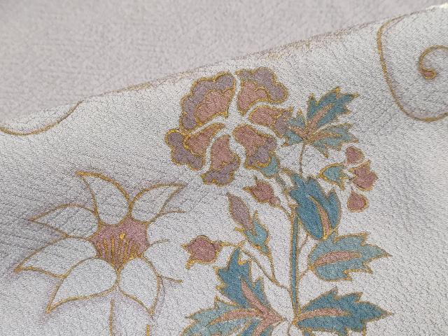 平和屋着物●訪問着 絞り 雲取り草花文 金彩 三越扱い 正絹 逸品 DABC2060ud