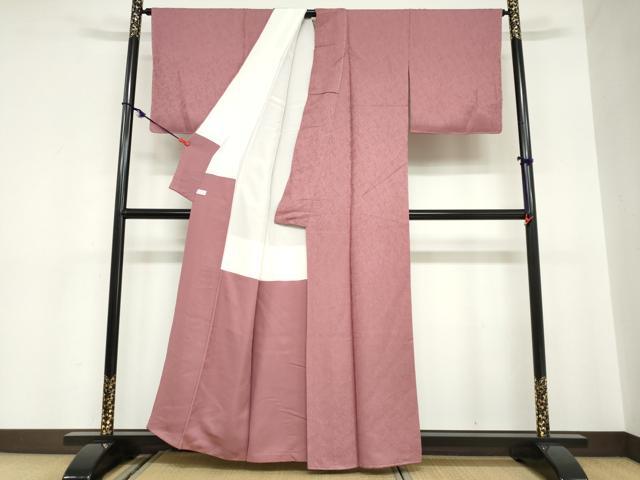平和屋着物●上質な色無地　南天地紋　長春色　正絹　逸品　未使用　DABC2063ud