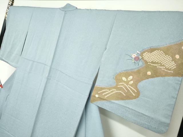 平和屋着物●訪問着　駒刺繍　御所車草花文　金彩　正絹　逸品　DABC2065ud