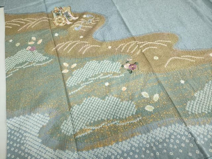 平和屋着物●訪問着　駒刺繍　御所車草花文　金彩　正絹　逸品　DABC2065ud