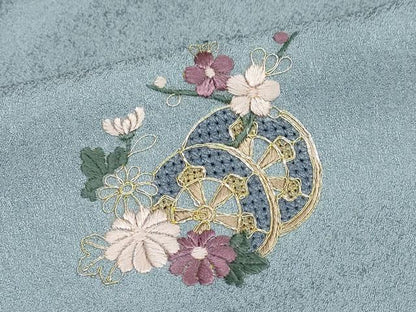 平和屋着物●訪問着　駒刺繍　御所車草花文　金彩　正絹　逸品　DABC2065ud