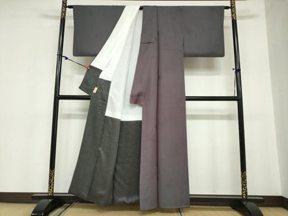 平和屋着物●上質な色無地　舞花地紋　藍鉄色　正絹　逸品　DABC2066ud