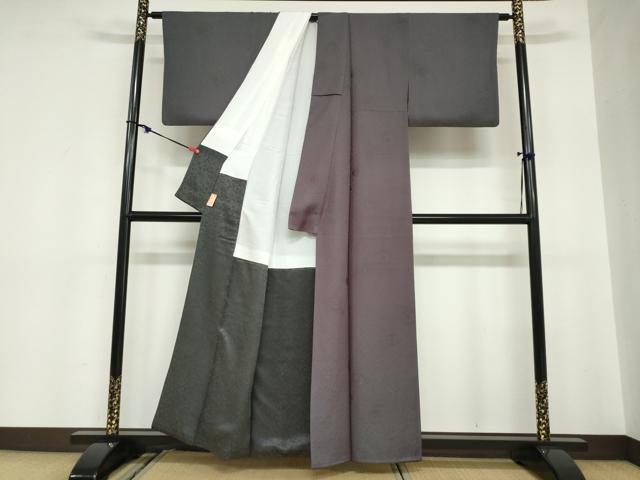 平和屋着物●上質な色無地　舞花地紋　藍鉄色　正絹　逸品　DABC2066ud