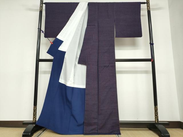 平和屋着物●上質な紬　縞　正絹　逸品　DABC2069ud