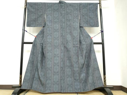 平和屋着物●結城紬　80亀甲　草花間道　正絹　逸品　DABC2070ud