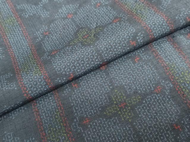 平和屋着物●結城紬　80亀甲　草花間道　正絹　逸品　DABC2070ud