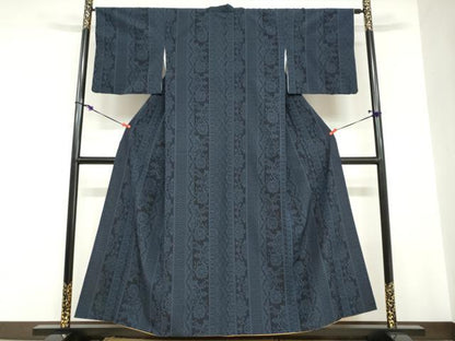 平和屋着物●本塩沢　吉祥洋花間道　正絹　逸品　DABC2071ud