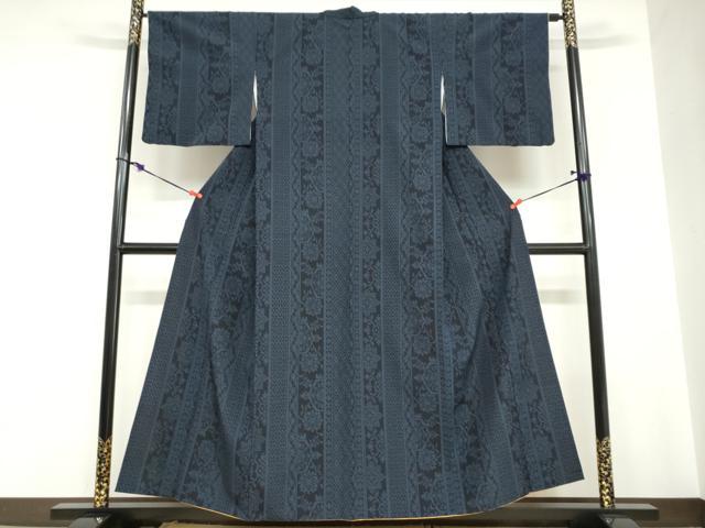 平和屋着物●本塩沢　吉祥洋花間道　正絹　逸品　DABC2071ud