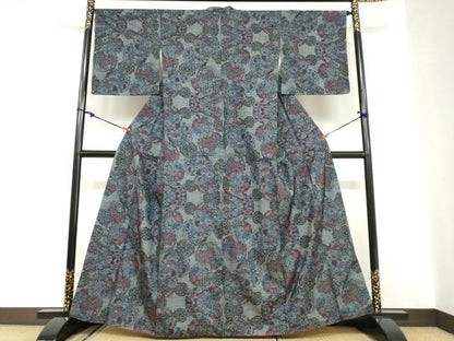 平和屋着物●本場大島紬　7マルキ　更紗草花文　正絹　逸品　DABC2072ud