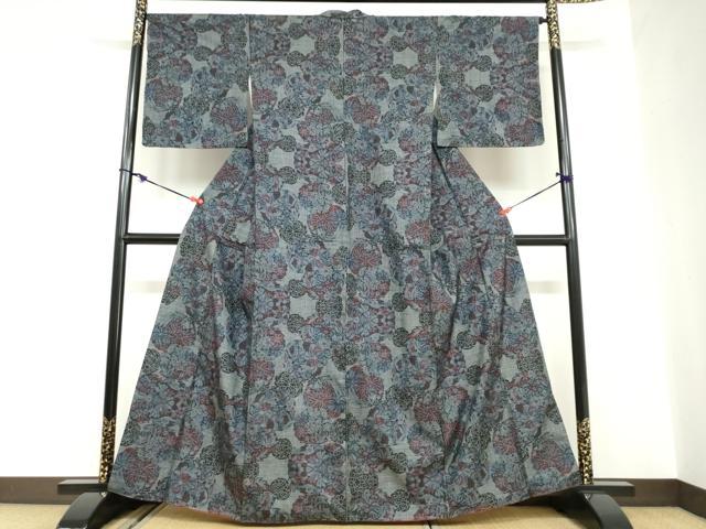 平和屋着物●本場大島紬　7マルキ　更紗草花文　正絹　逸品　DABC2072ud