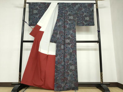 平和屋着物●本場大島紬　7マルキ　更紗草花文　正絹　逸品　DABC2072ud
