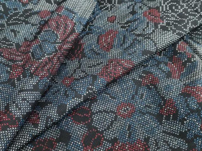 平和屋着物●本場大島紬　7マルキ　更紗草花文　正絹　逸品　DABC2072ud