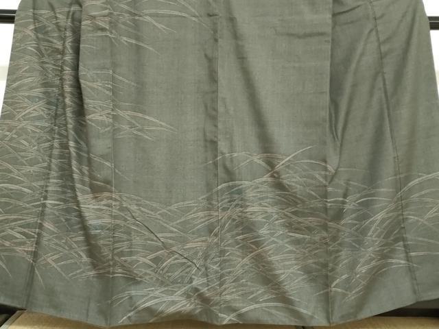 平和屋着物●訪問着 紬地 刺繍 草葉文 正絹 逸品 DABC2073ud