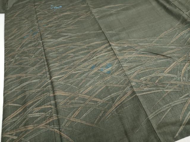 平和屋着物●訪問着 紬地 刺繍 草葉文 正絹 逸品 DABC2073ud
