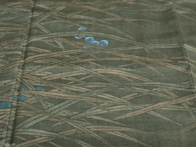 平和屋着物●訪問着 紬地 刺繍 草葉文 正絹 逸品 DABC2073ud