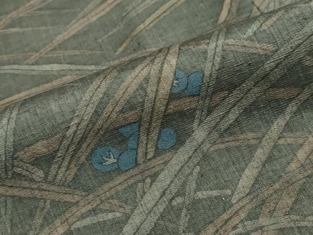 平和屋着物●訪問着 紬地 刺繍 草葉文 正絹 逸品 DABC2073ud