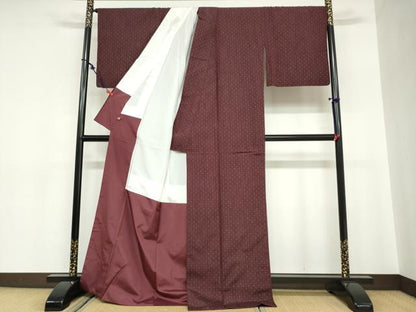 平和屋着物●上質な紬　格子文　さが美扱い　正絹　逸品　DABC2074ud