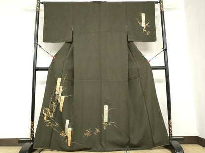 平和屋着物●訪問着　流水短冊草花文　金彩　やまと誂製　正絹　逸品　DABC2076ud