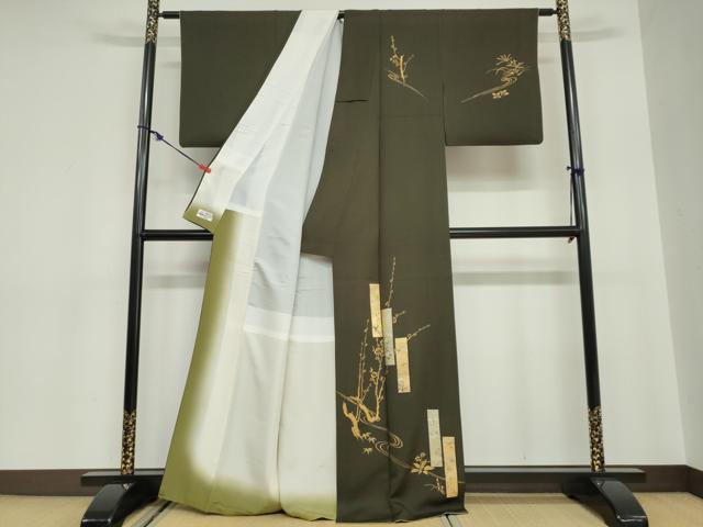 平和屋着物●訪問着　流水短冊草花文　金彩　やまと誂製　正絹　逸品　DABC2076ud