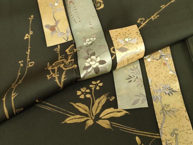 平和屋着物●訪問着　流水短冊草花文　金彩　やまと誂製　正絹　逸品　DABC2076ud