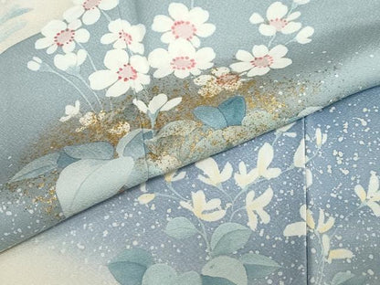 平和屋着物●訪問着　作家物　草花文　金彩　正絹　逸品　DABC2078ud