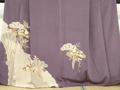 平和屋着物●訪問着　草花松文　金彩　鬼しぼ縮緬　正絹　逸品　DABC2079ud