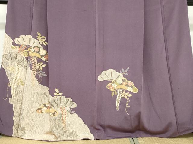 平和屋着物●訪問着　草花松文　金彩　鬼しぼ縮緬　正絹　逸品　DABC2079ud