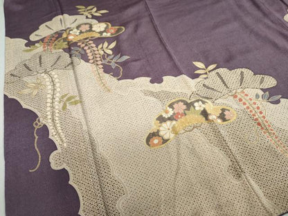 平和屋着物●訪問着　草花松文　金彩　鬼しぼ縮緬　正絹　逸品　DABC2079ud