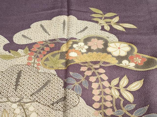 平和屋着物●訪問着　草花松文　金彩　鬼しぼ縮緬　正絹　逸品　DABC2079ud