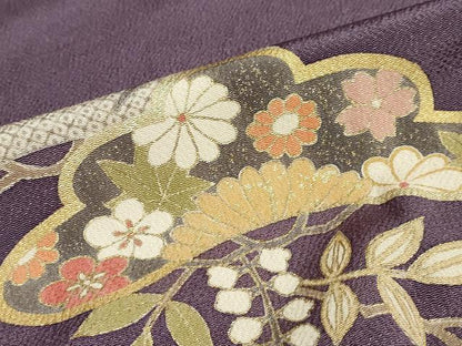 平和屋着物●訪問着　草花松文　金彩　鬼しぼ縮緬　正絹　逸品　DABC2079ud