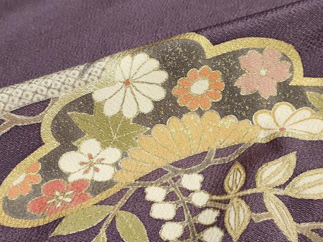 平和屋着物●訪問着　草花松文　金彩　鬼しぼ縮緬　正絹　逸品　DABC2079ud