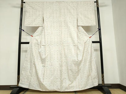 平和屋着物●本場大島紬　白大島　7マルキ　抽象草花文　正絹　逸品　DABC2081ud