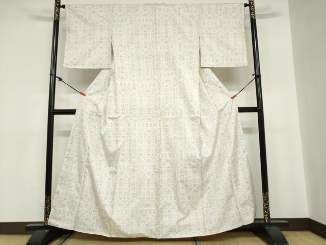 平和屋着物●本場大島紬　白大島　7マルキ　抽象草花文　正絹　逸品　DABC2081ud