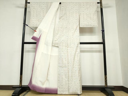 平和屋着物●本場大島紬　白大島　7マルキ　抽象草花文　正絹　逸品　DABC2081ud