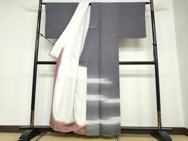 平和屋着物●訪問着　横段草花文　暈し染め　金彩　正絹　逸品　未使用　DABC2083ud