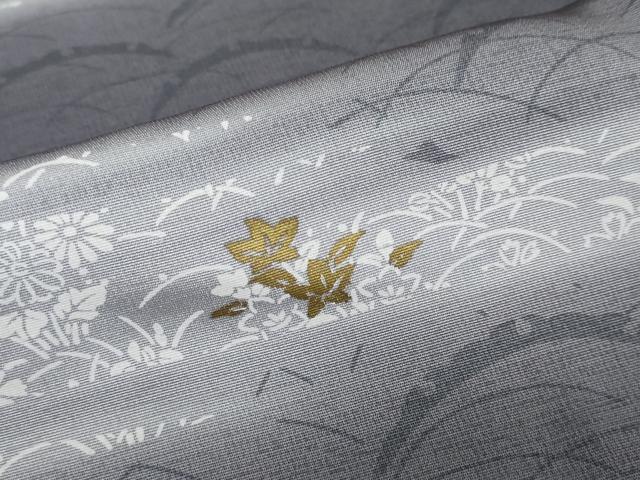 平和屋着物●訪問着　横段草花文　暈し染め　金彩　正絹　逸品　未使用　DABC2083ud