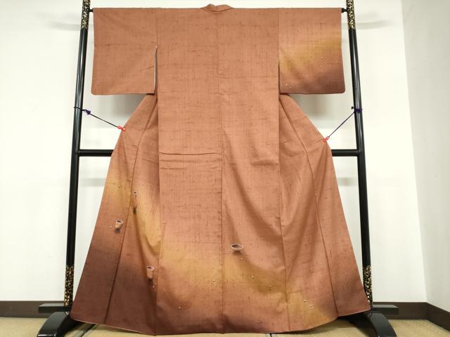 平和屋着物●訪問着　紬地　陶器文　水滴　金彩　正絹　逸品　DABC2084ud