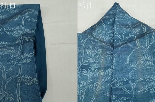 平和屋着物●訪問着　お召地　藍　型染め　風景樹林文　正絹　逸品　DABC2089ud