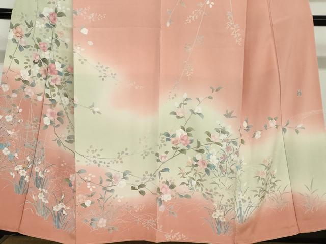平和屋着物●訪問着　友禅　作家物　花鳥文　暈し染め　正絹　逸品　未使用　DABC2090ud