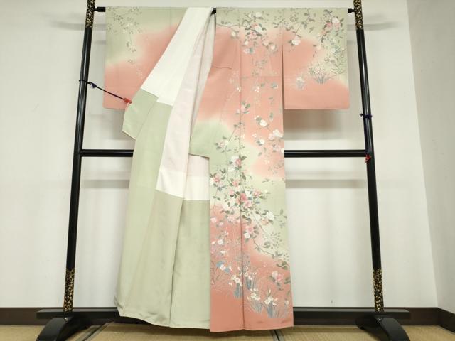 平和屋着物●訪問着　友禅　作家物　花鳥文　暈し染め　正絹　逸品　未使用　DABC2090ud