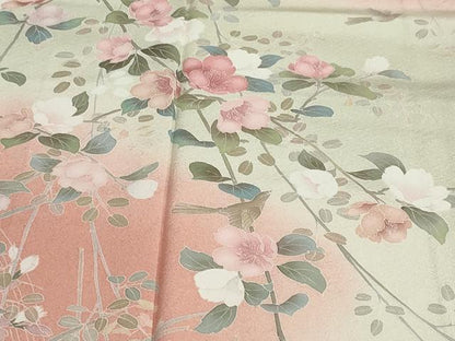 平和屋着物●訪問着　友禅　作家物　花鳥文　暈し染め　正絹　逸品　未使用　DABC2090ud