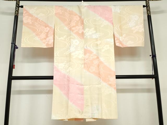 平和屋着物●長襦袢　袷　流水辻が花地紋　半衿刺繍　正絹　逸品　DABC2093ud