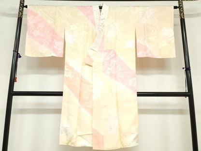 平和屋着物●長襦袢　袷　流水辻が花地紋　半衿刺繍　正絹　逸品　DABC2093ud